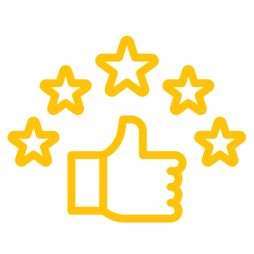A hand giving a thumbs-up with five stars above it, symbolizing high-quality service and excellence
